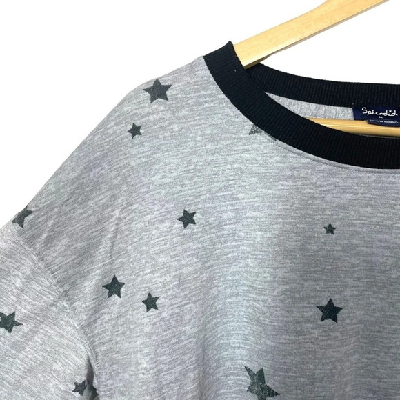 Splendid Heathered Star Pattern Ringer Crewneck in Grey/Black Size M - Picture 8 of 12